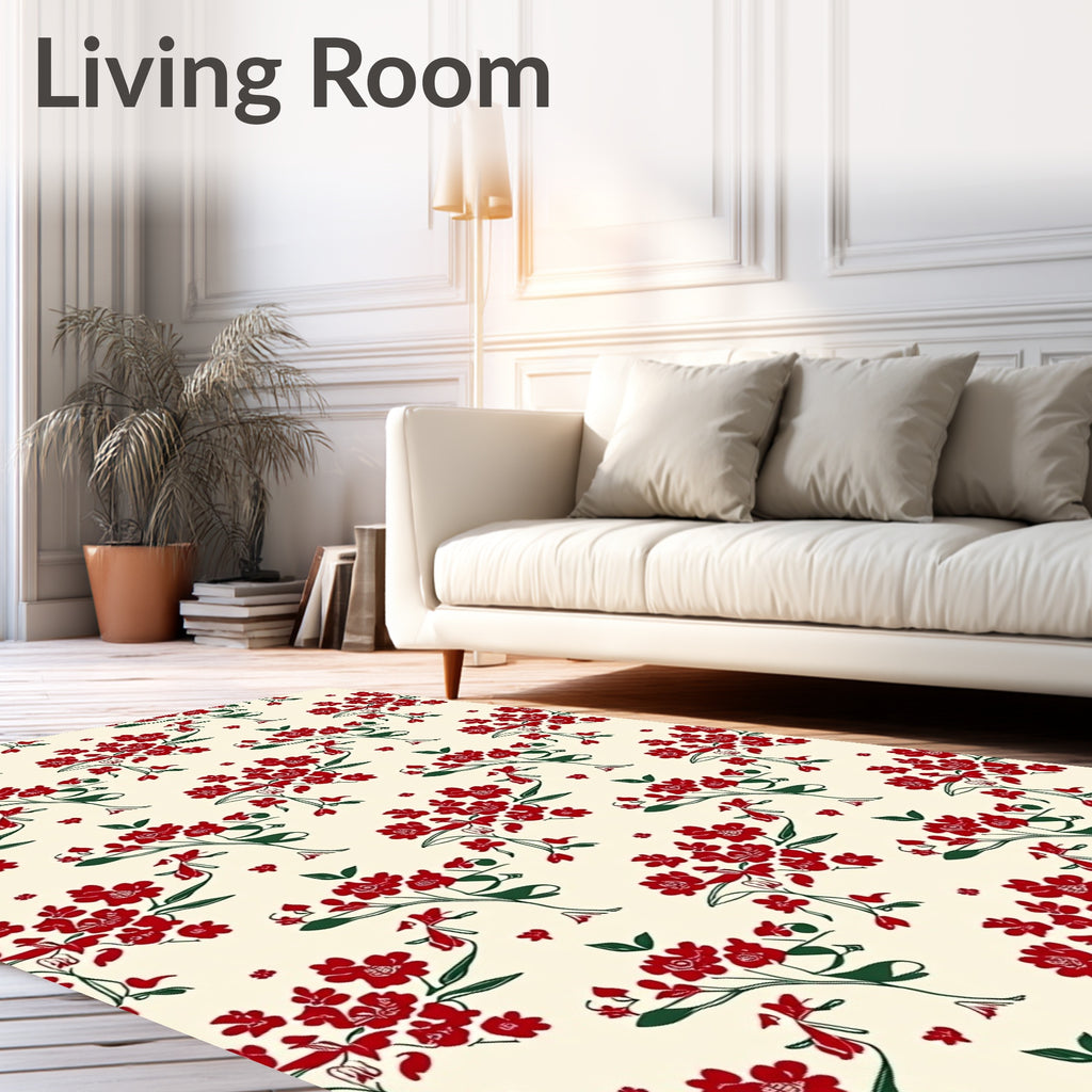 Crimson Floral Branch Background Rug