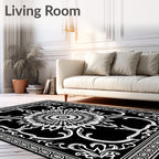 Art Nouveau Black And White Floral Rug
