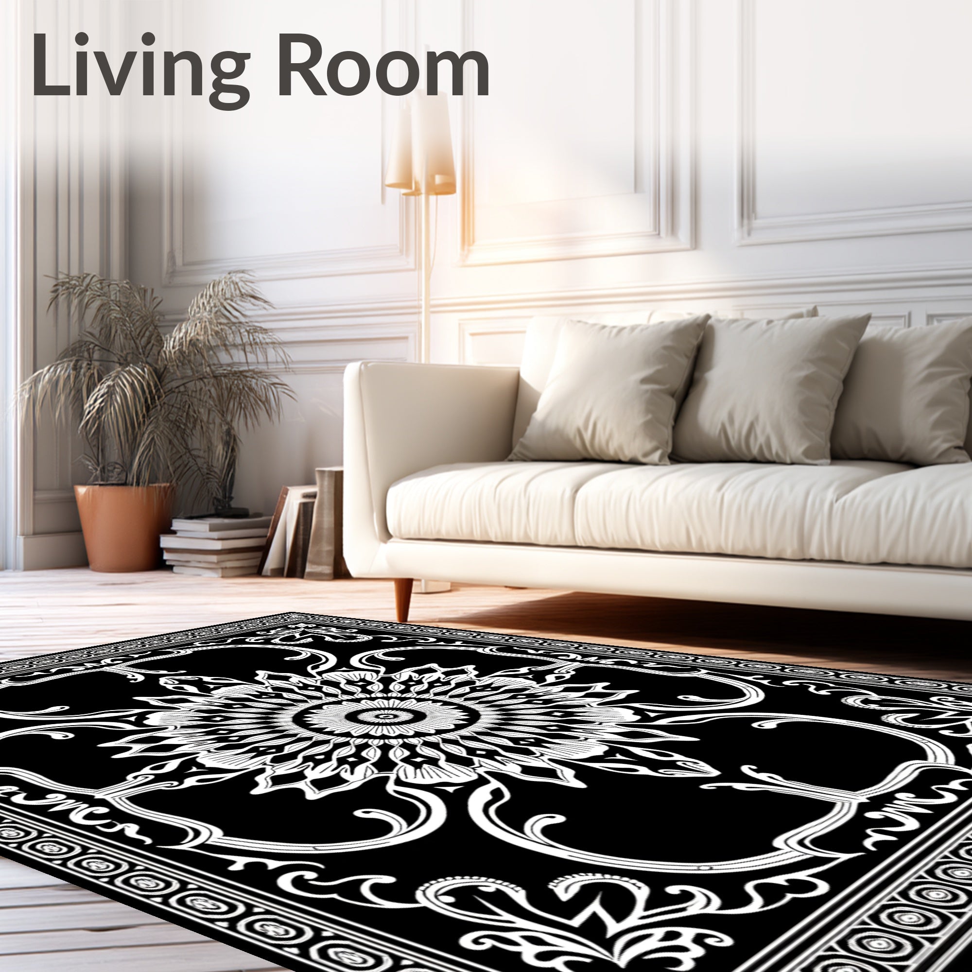 Art Nouveau Black And White Floral Rug