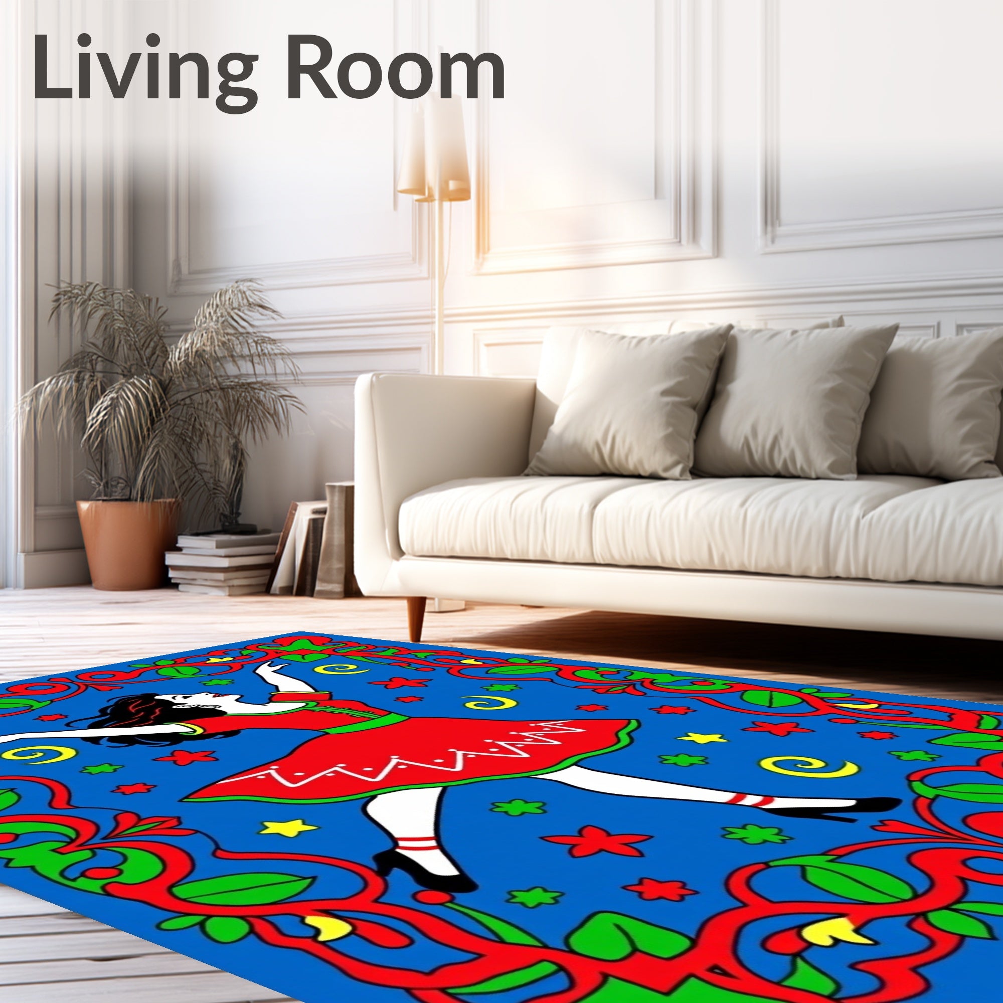 Vibrant Dancer Red Green Border Rug