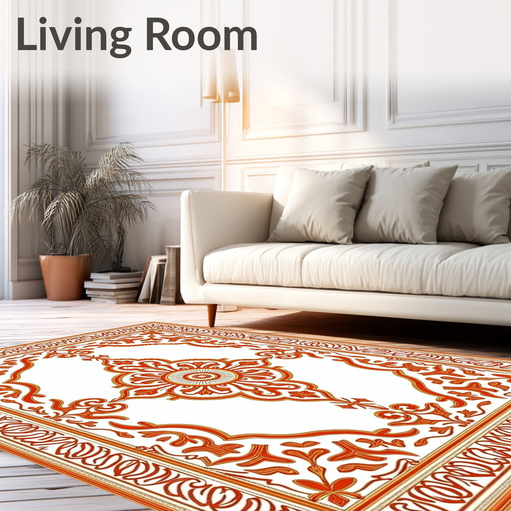 Ornate Crimson and Gold Scrollwork Area Rug