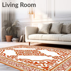 Ornate Crimson and Gold Scrollwork Area Rug