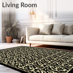 Gilded Black and White Scroll Work Rug