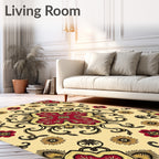 Vintage Red Floral Swirl Medallion Rug