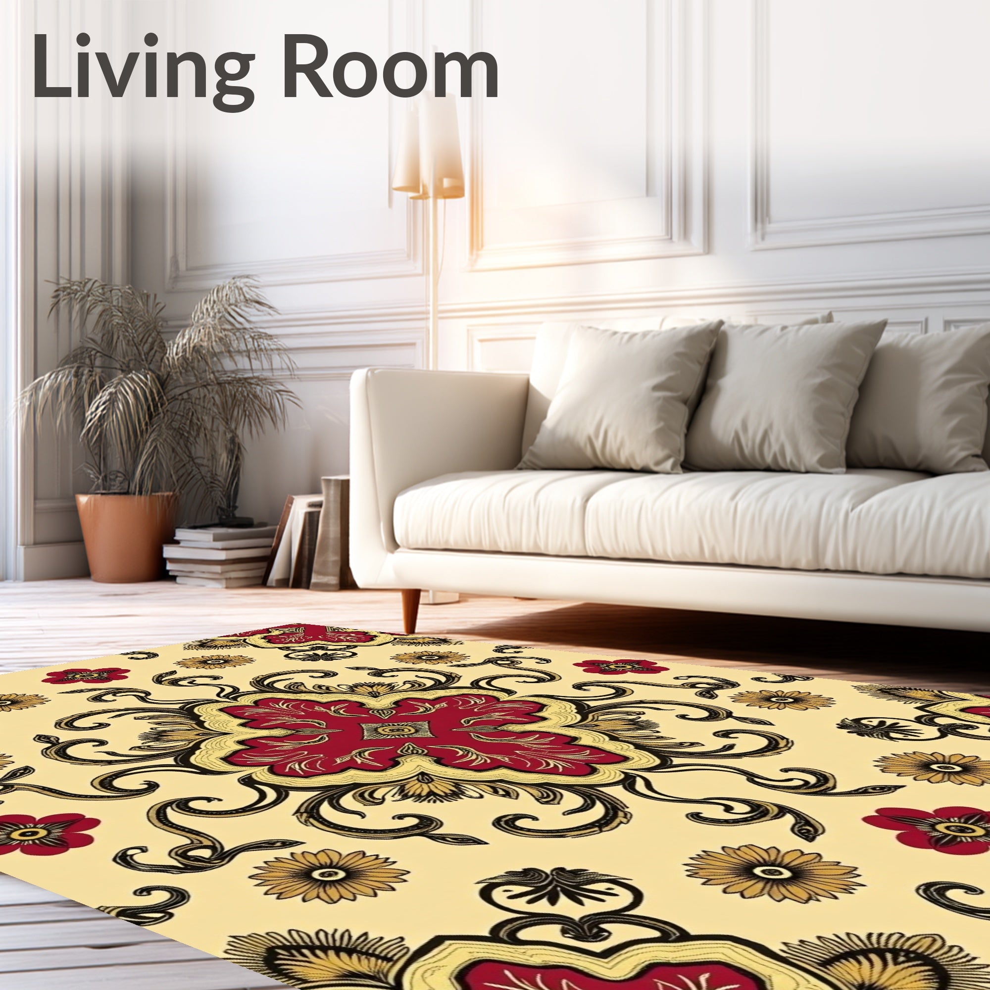 Vintage Red Floral Swirl Medallion Rug