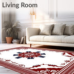 Deep Red Navy Symmetrical Floral Rug