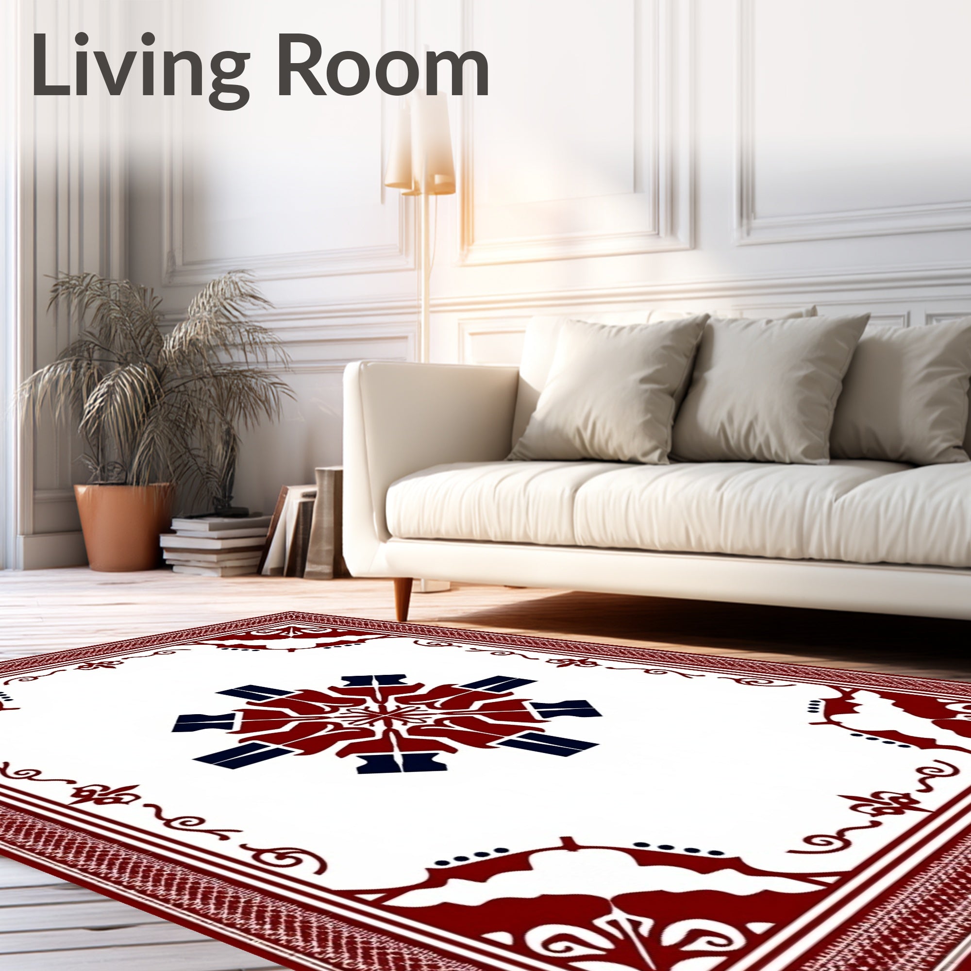 Deep Red Navy Symmetrical Floral Rug