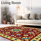 Crimson Floral Medallion with Blue Accents Rug