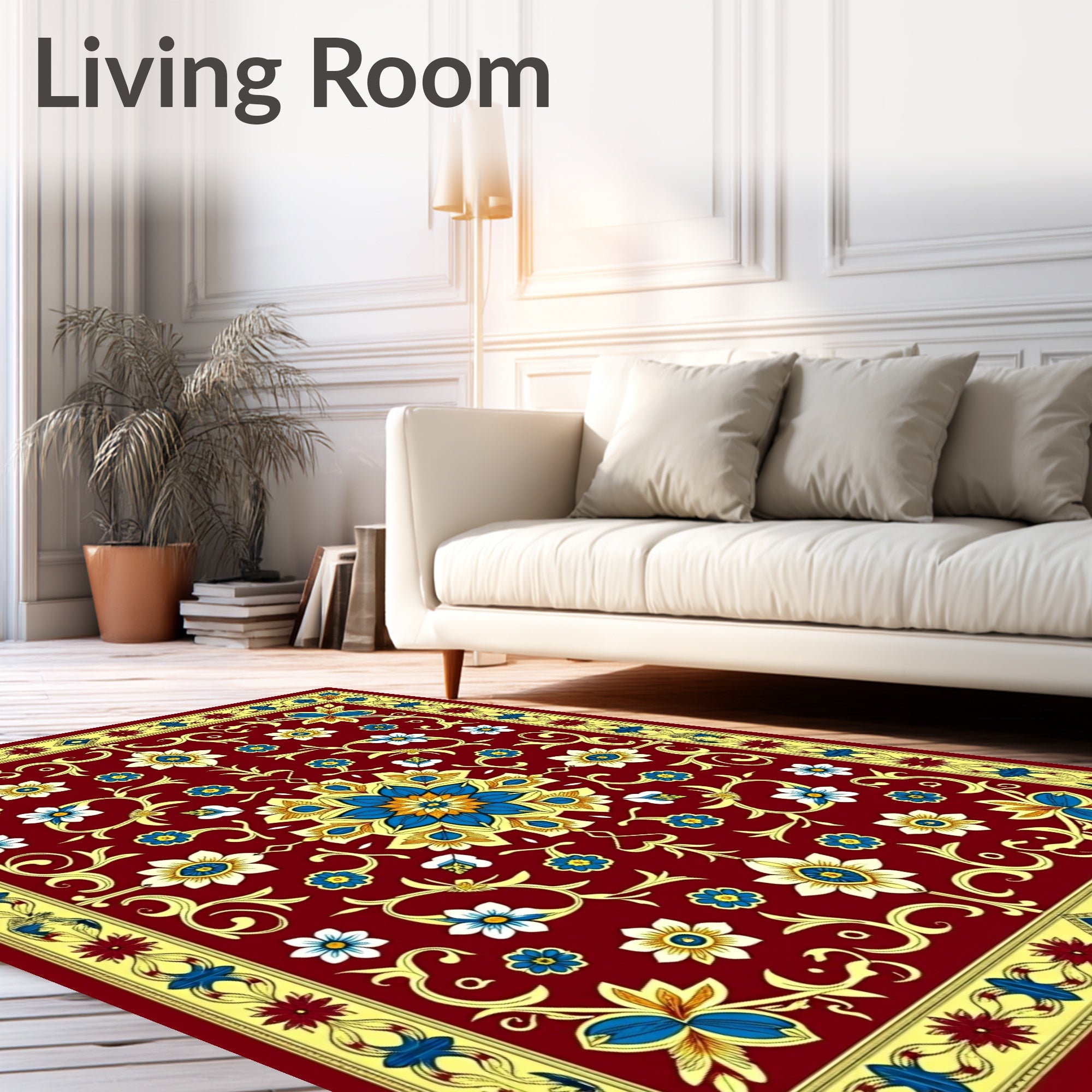 Crimson Floral Medallion with Blue Accents Rug