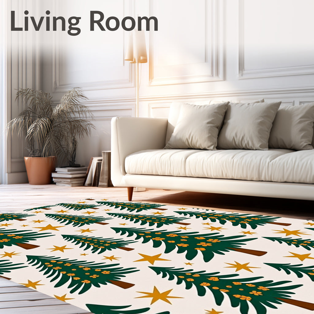 Green Evergreen Starry Night Trees Rug