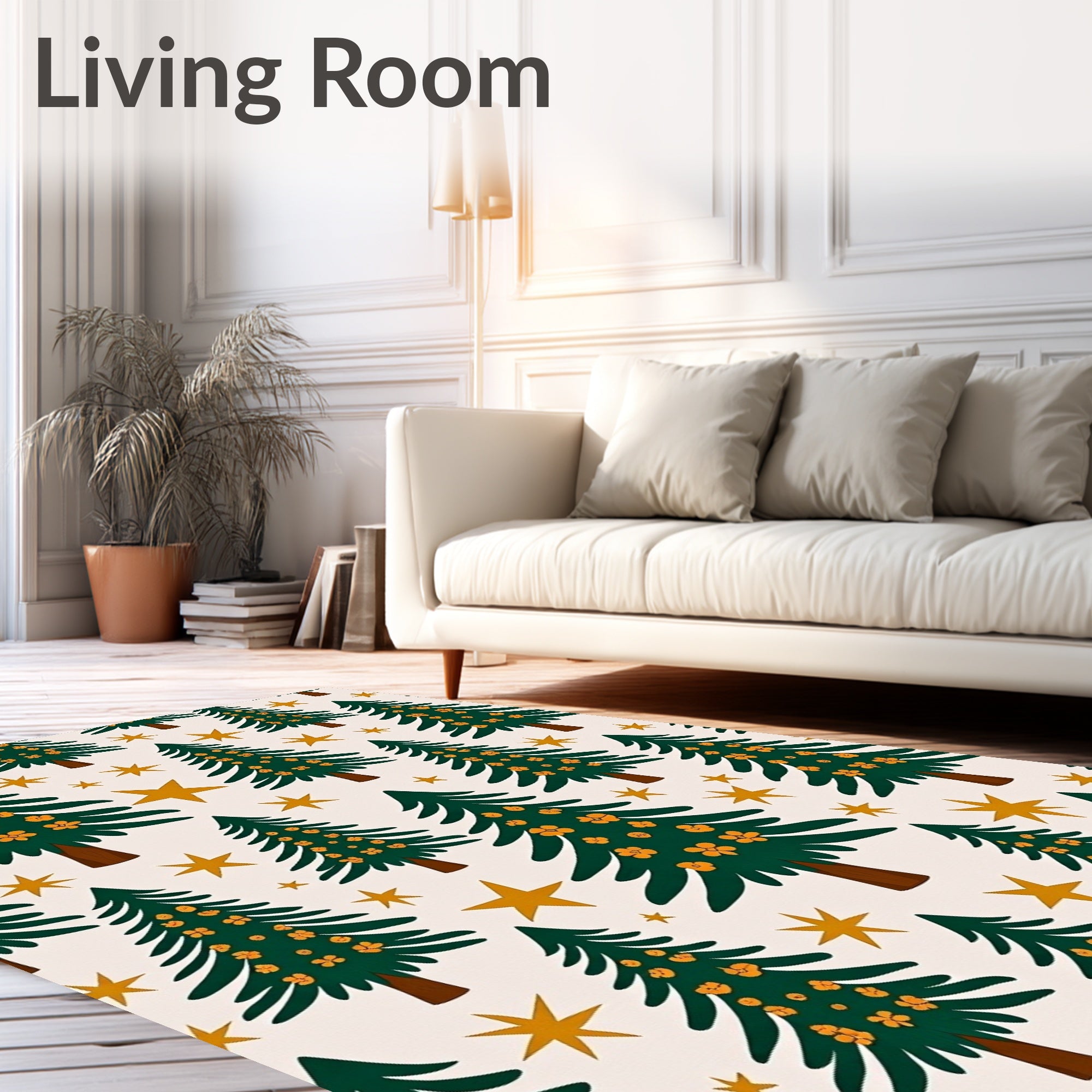 Green Evergreen Starry Night Trees Rug