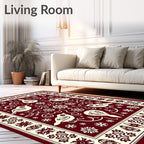 Red Cream Bird Floral Scroll Border Rug