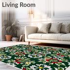 Festive Green Holly Berry Floral Medallion Rug