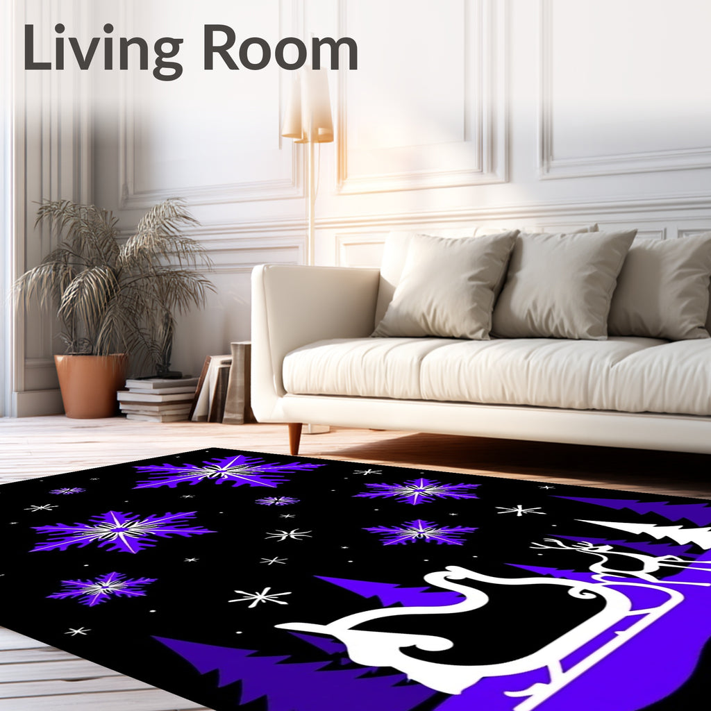 Purple Snowflake Sleigh Scene Rug