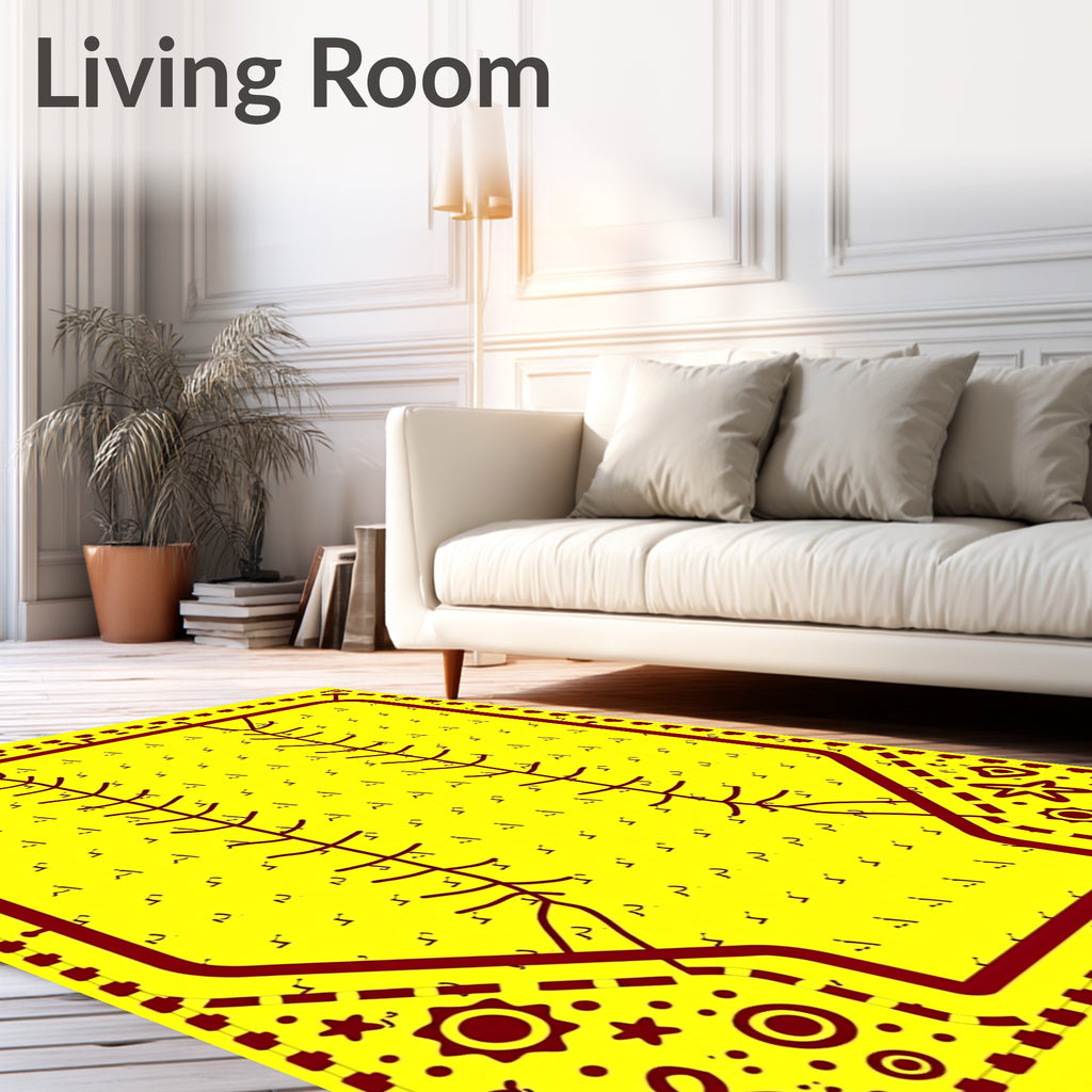 Bright Yellow Baseball Stitch Graphics Rug