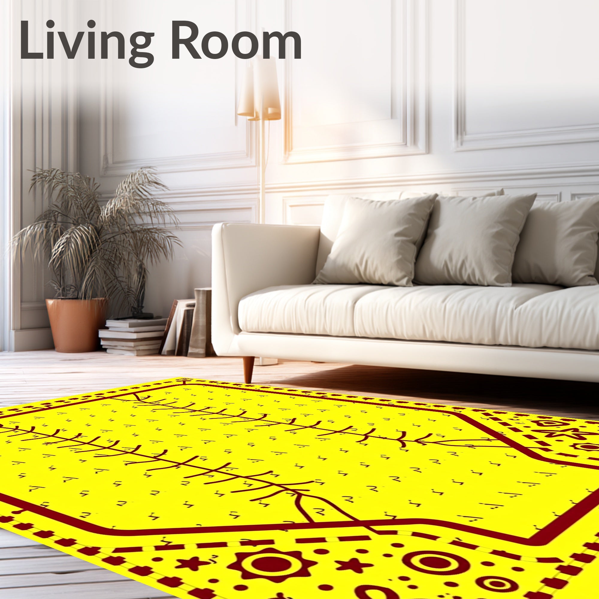 Bright Yellow Baseball Stitch Graphics Rug