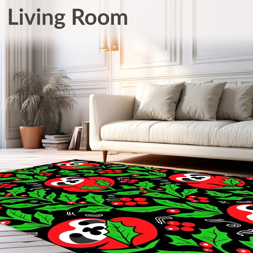 Jolly red sloth holly berries Rug