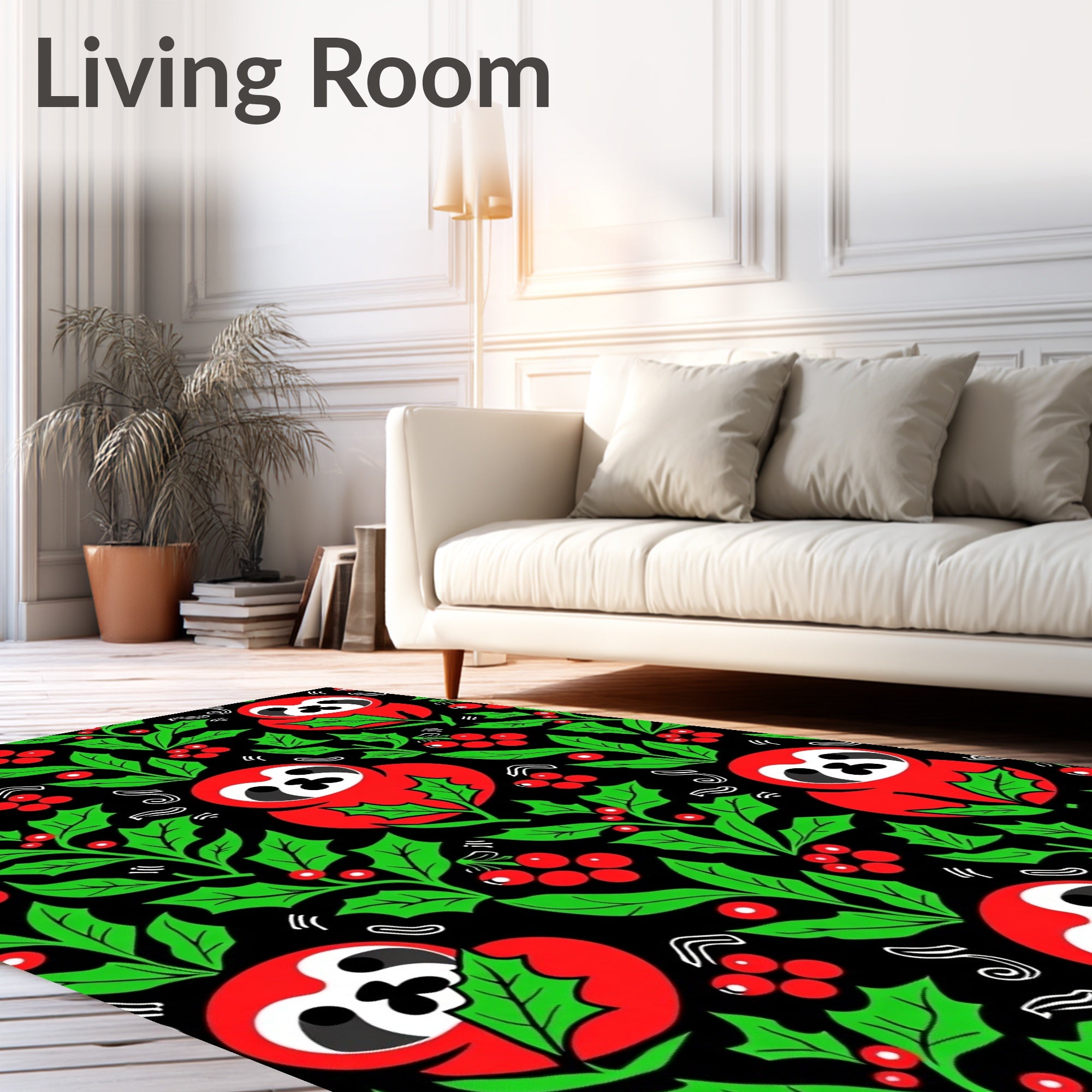 Jolly red sloth holly berries Rug