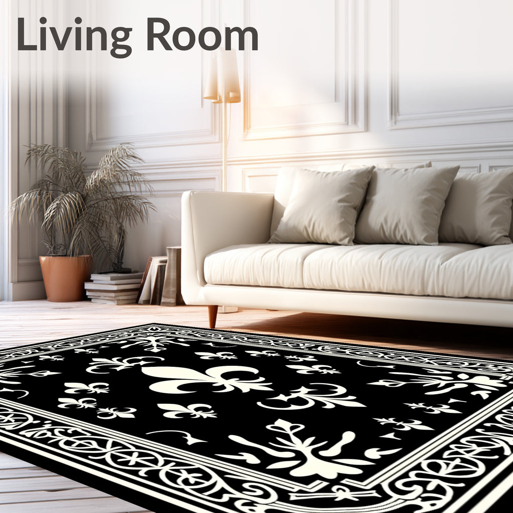 Classic Ivory Fleur-de-lis Border Rug
