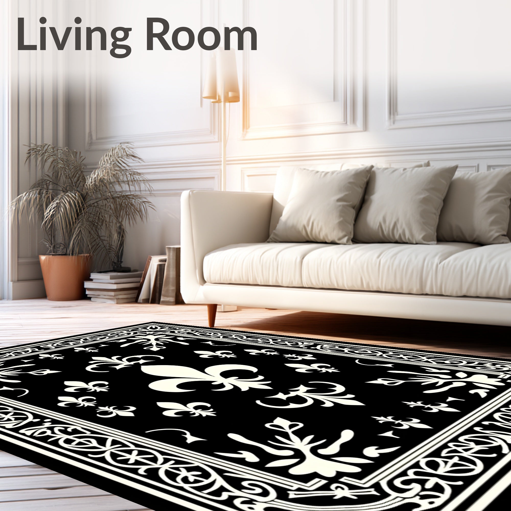 Classic Ivory Fleur-de-lis Border Rug