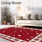 Crimson Snowflakes Lattice Border Rug