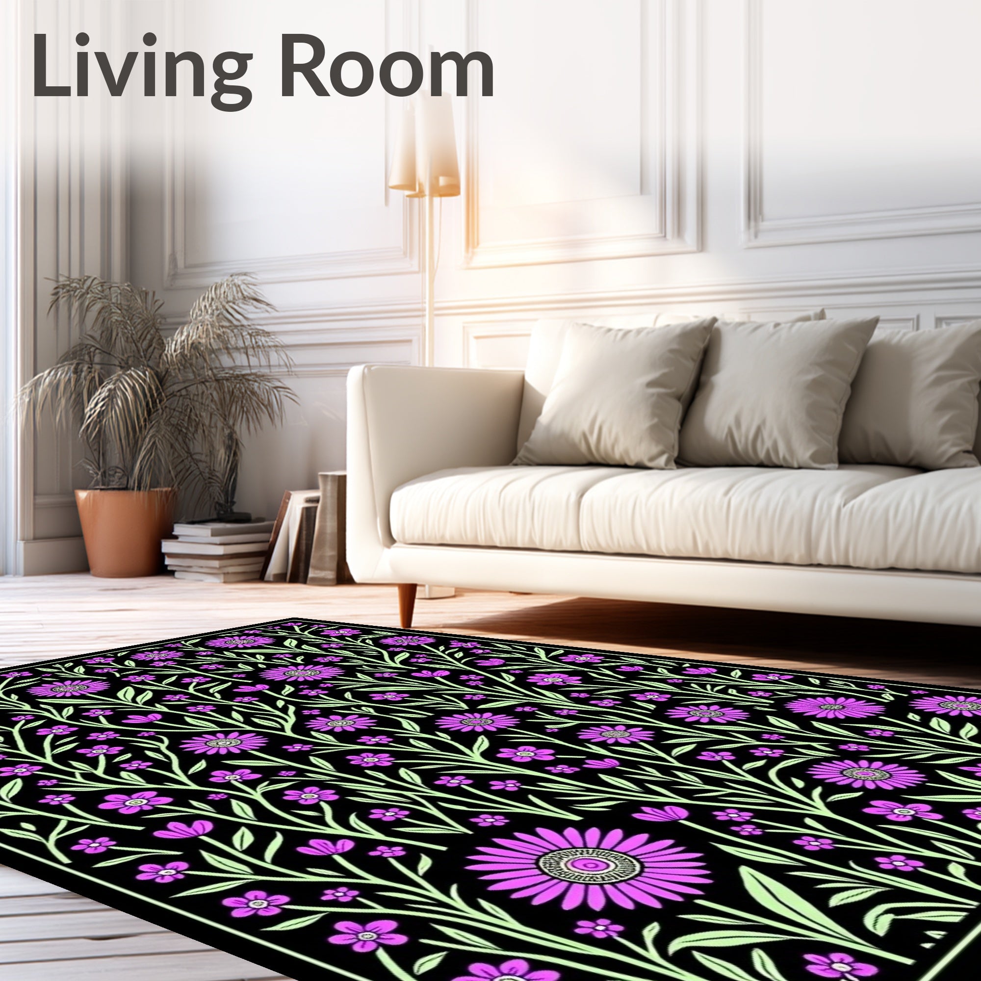 Vibrant Pink Violet Floral Garden Rug