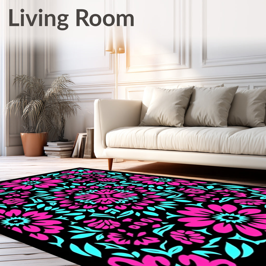 Hot Pink Cyan Bloom Geometry Rug