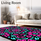 Hot Pink Cyan Bloom Geometry Rug