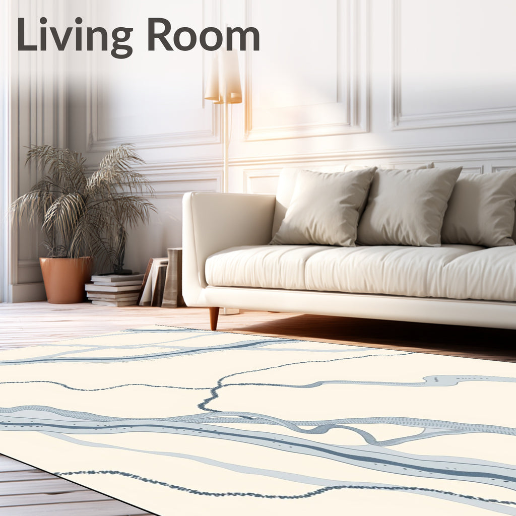 Serene Blue River Abstract Lines Rug