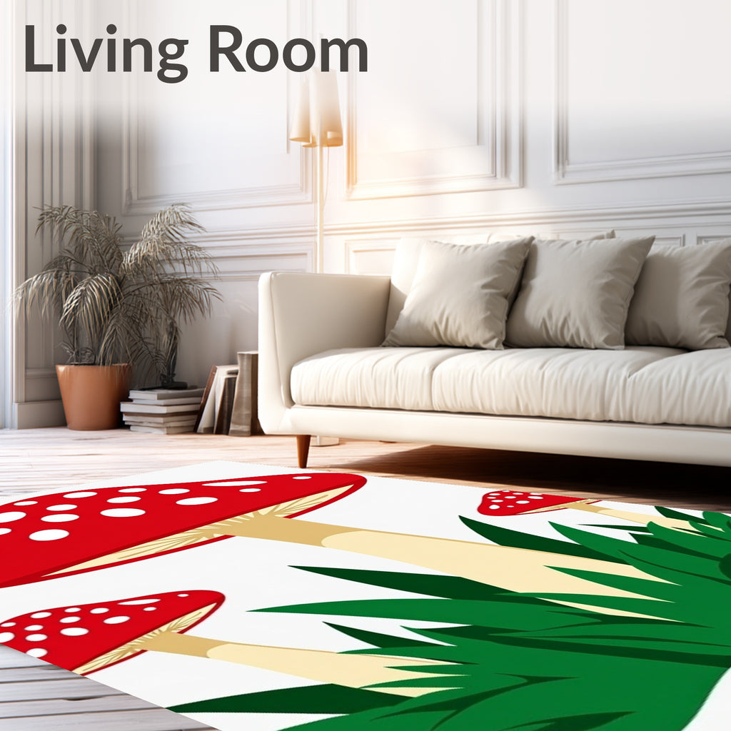 Whimsical Red Spotted Mushroom Garden Rug