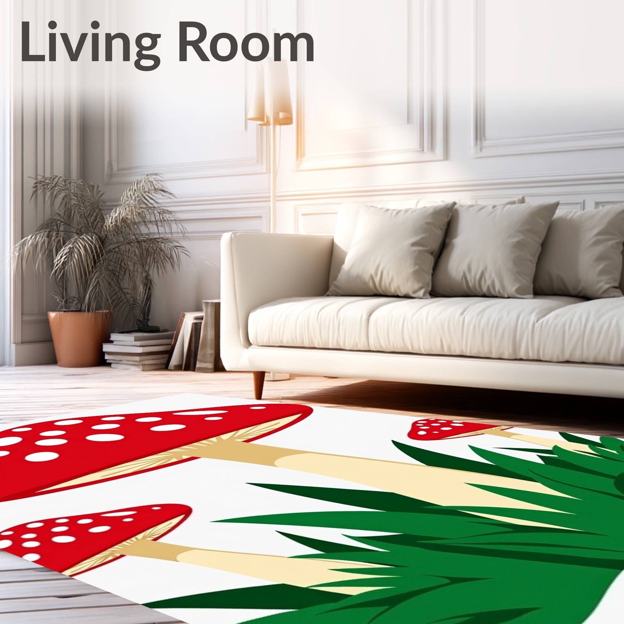 Whimsical Red Spotted Mushroom Garden Rug