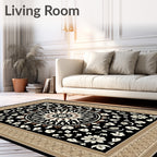 Floral Medallion Cream Black Border Rug