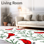 Winter Cardinal Snowflake Branch Illustration Rug