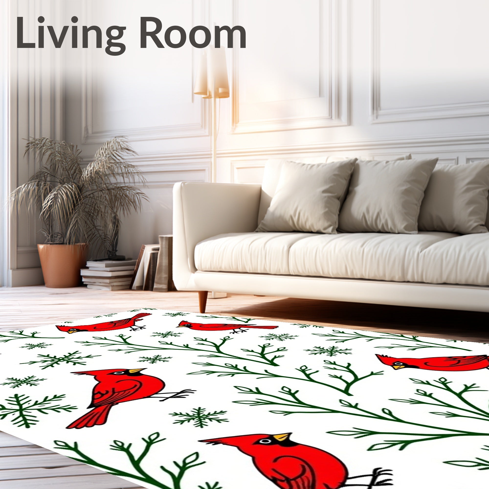 Winter Cardinal Snowflake Branch Illustration Rug