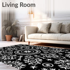 Black White Ornamental Starburst Medallion Rug