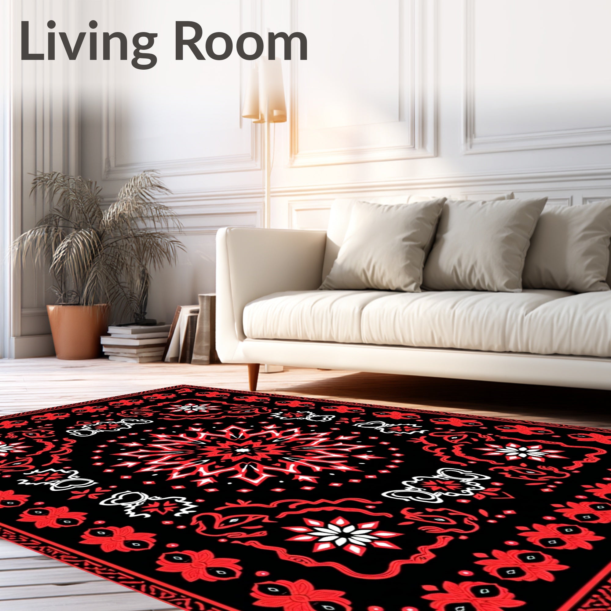 Crimson Black Snowflake Medallion Rug