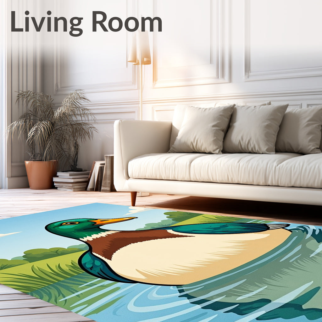 Whimsical Mallard Duck Pond Art Rug