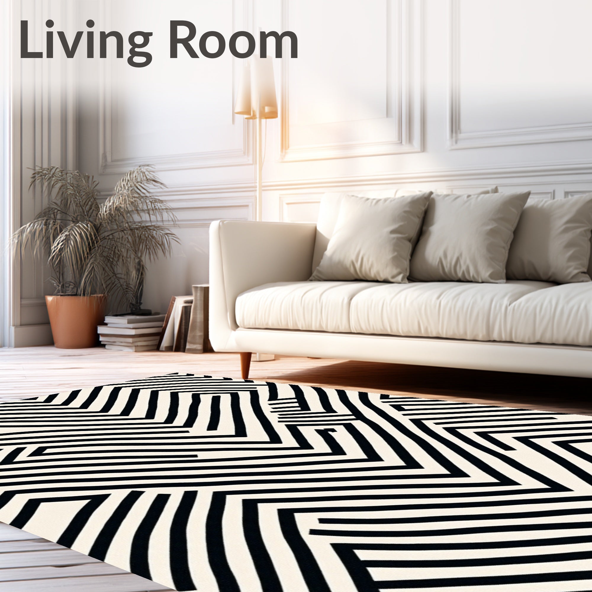 Black and White Abstract Maze Rug