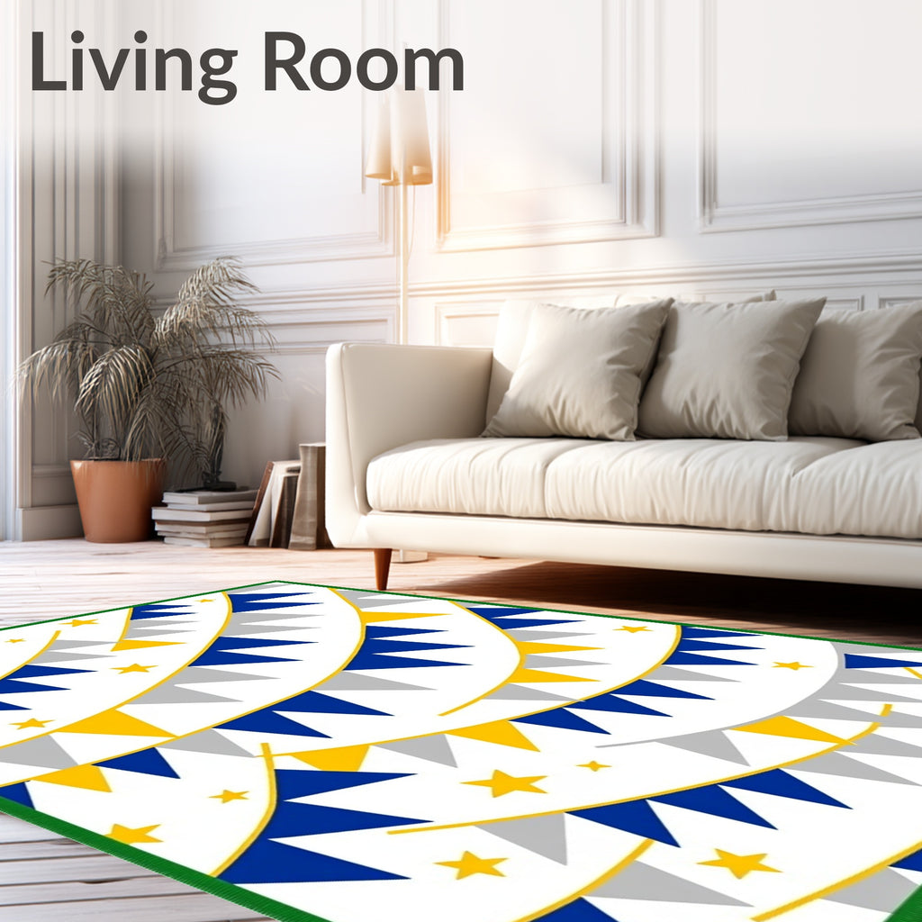 Yellow Blue Gray Bunting Stars Rug