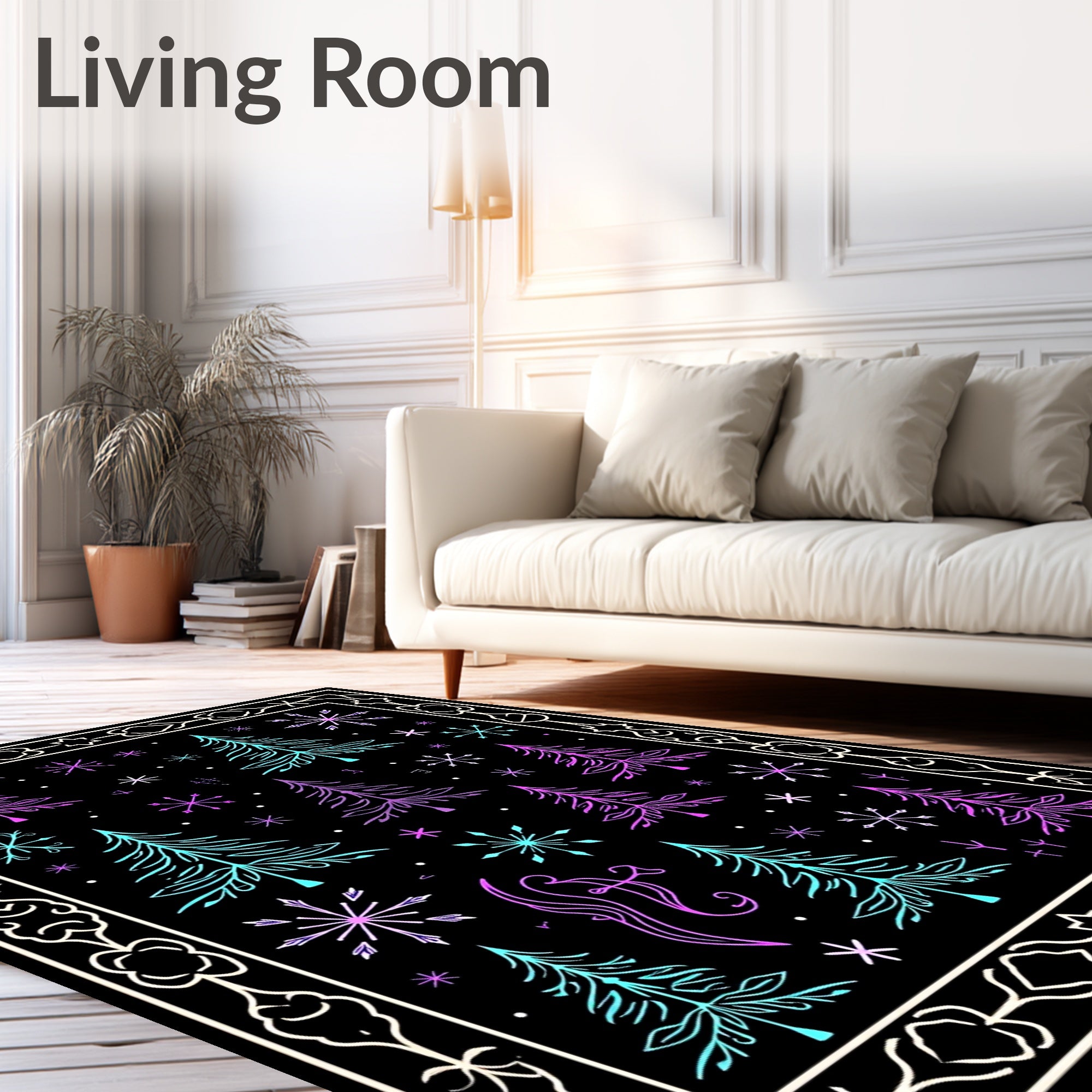 Winter Wonderland Tree Snowflake Border Rug