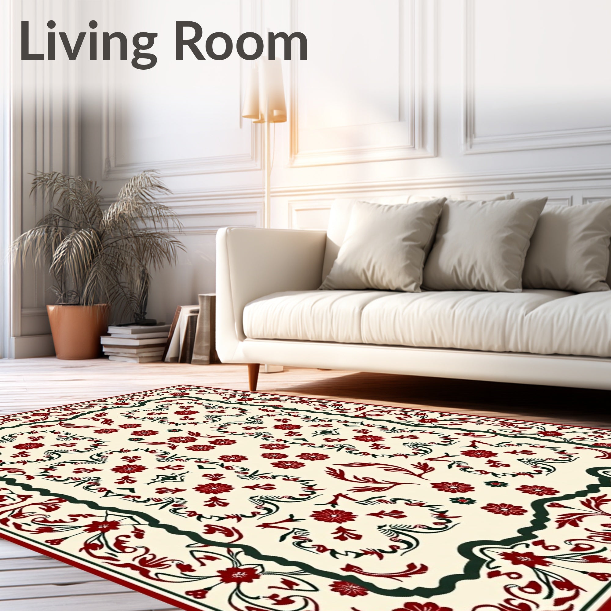 Crimson Ivory Floral Scroll Rug