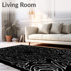 Gothic Black White Floral Symmetry Rug