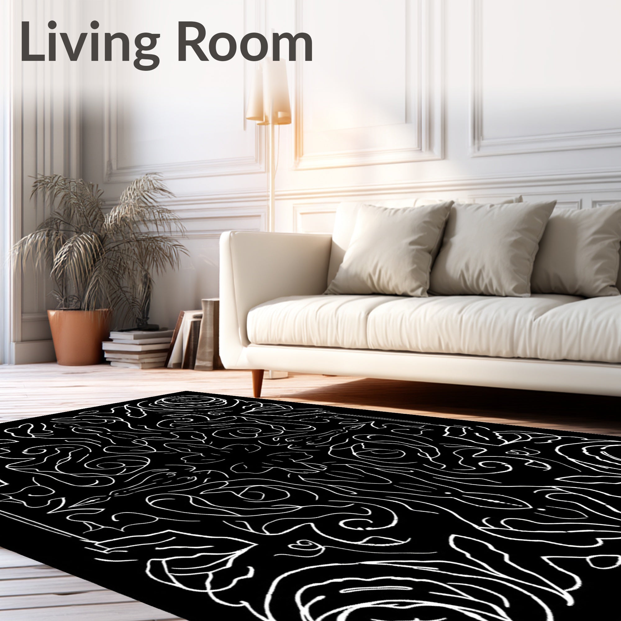 Gothic Black White Floral Symmetry Rug