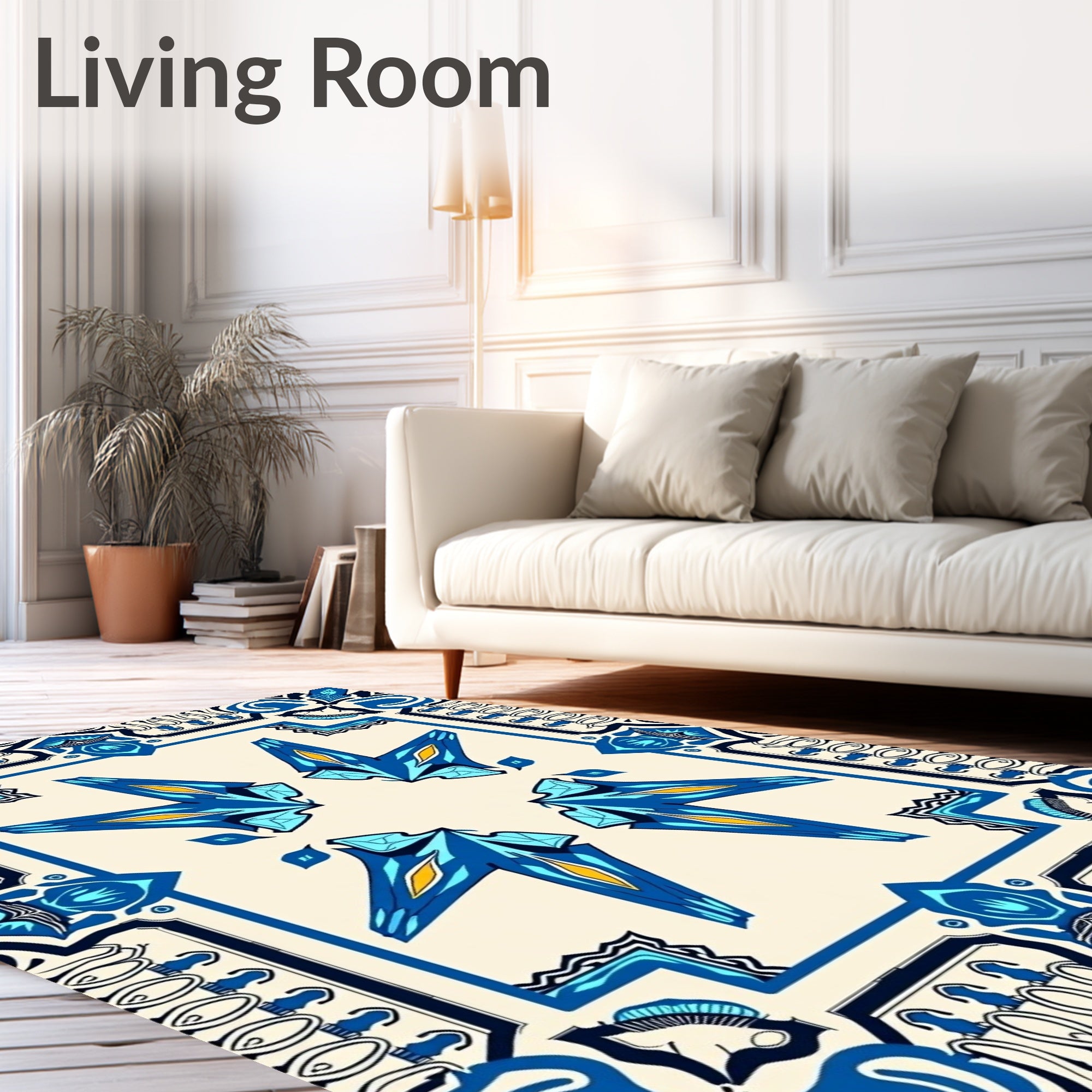 Modern Blue Yellow Floral Medallion Rug