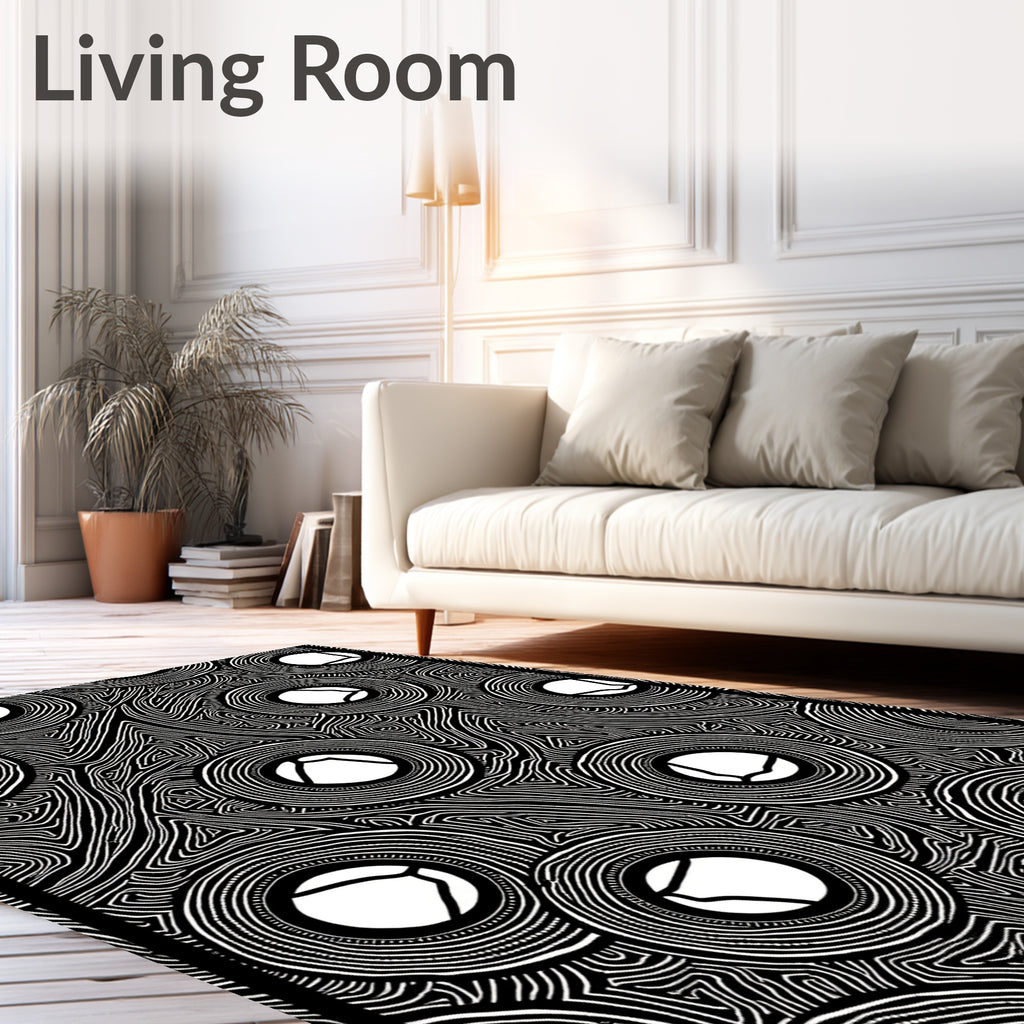 Black White Concentric Circles Abstract Rug
