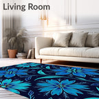 Deep Blue Floral Vine Botanical Rug