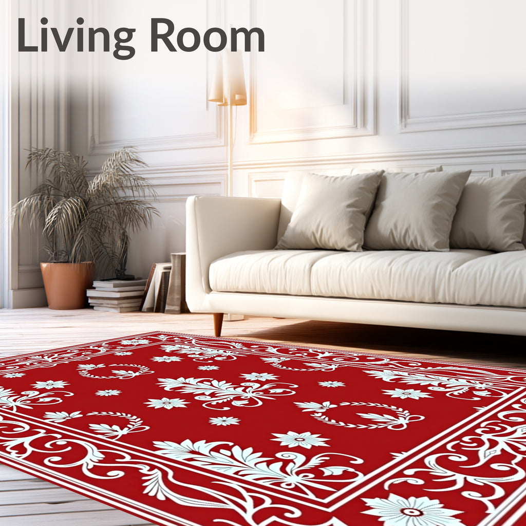 Crimson White Floral Laurel Medallion Runner Rug