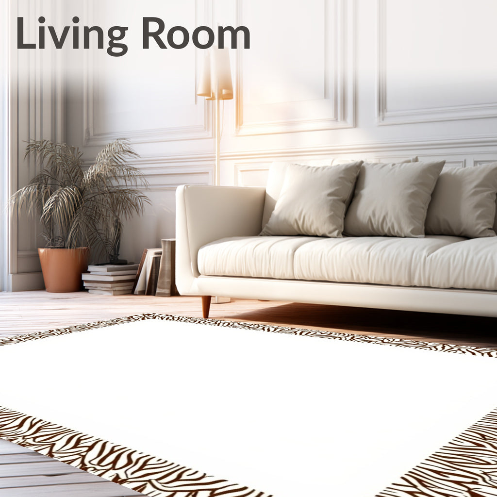 Brown and White Zebra Stripe Border Rug