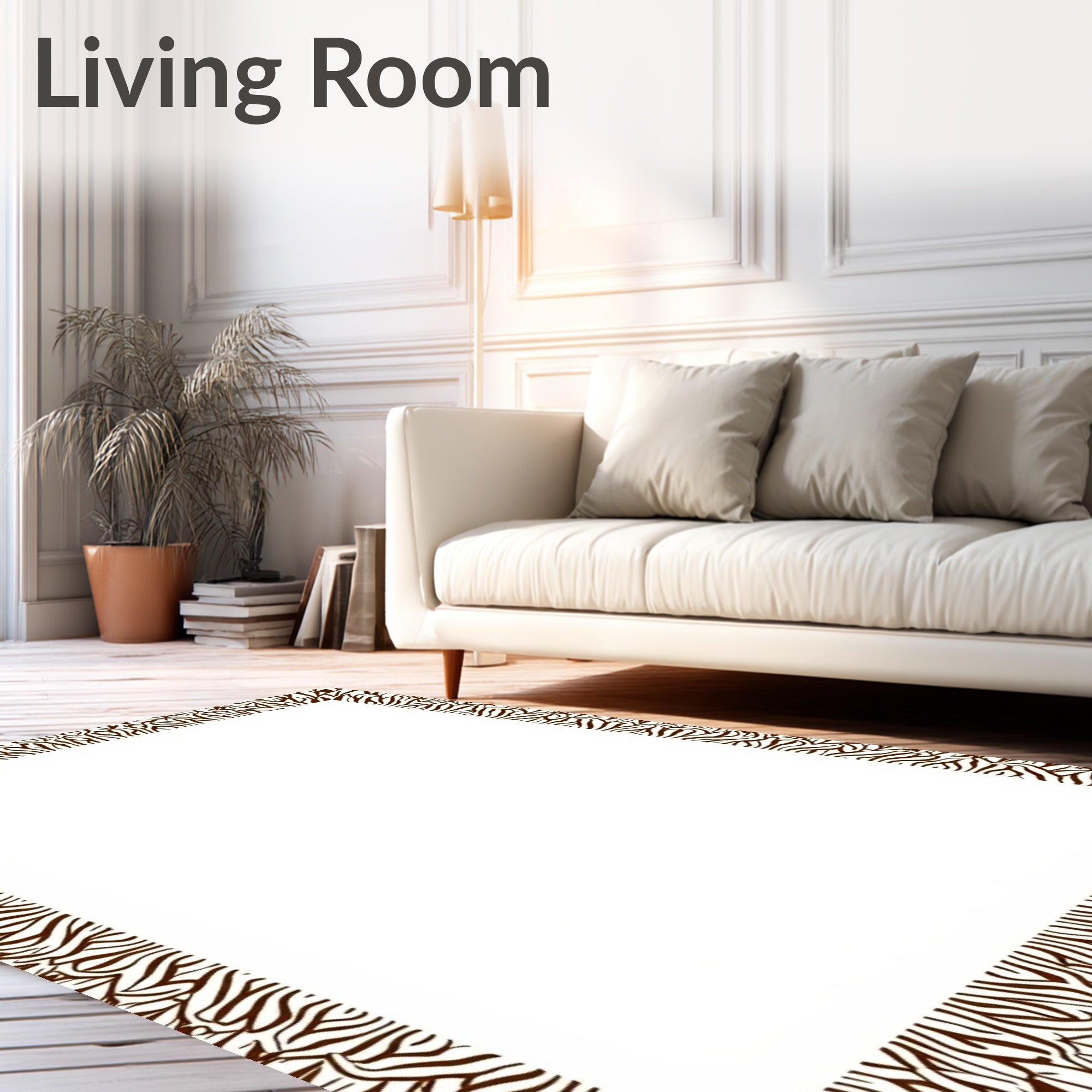 Brown and White Zebra Stripe Border Rug