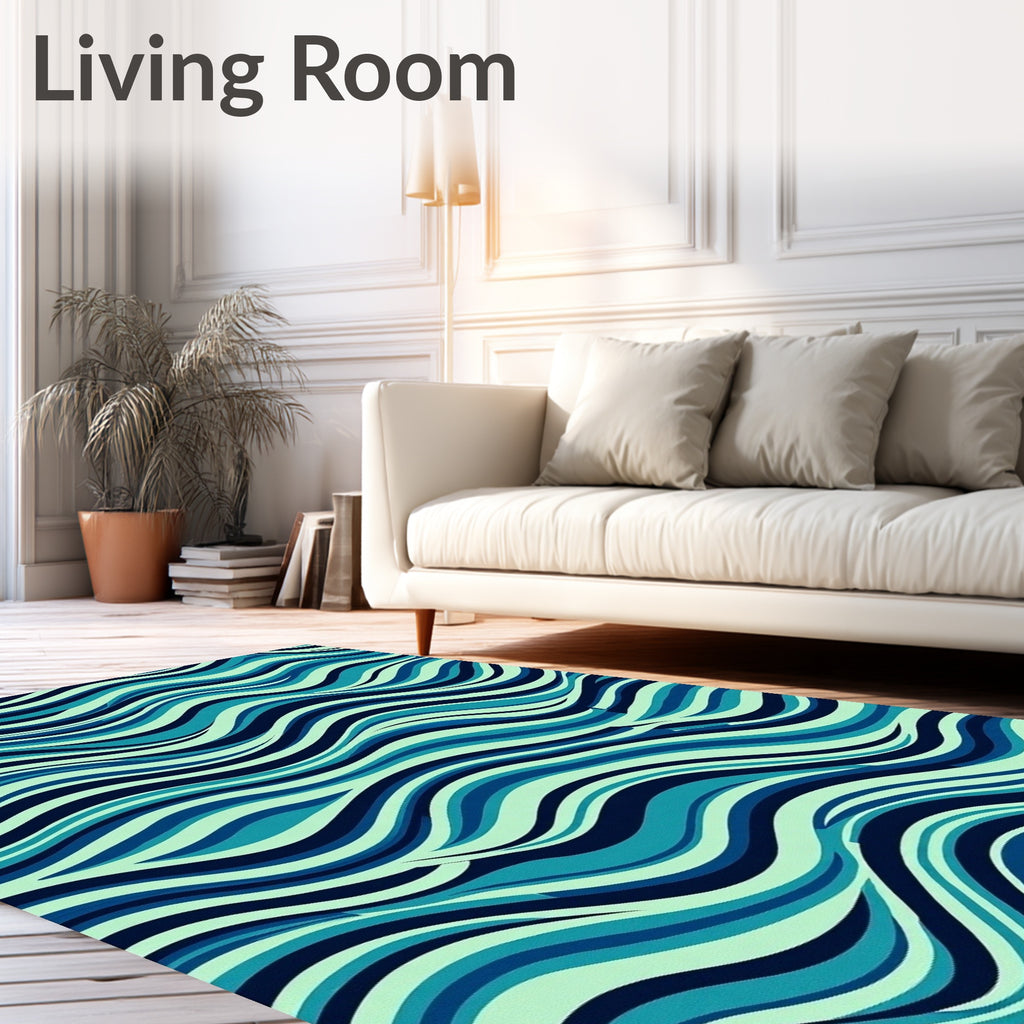 Wavy Blue Ocean Stripe Rug
